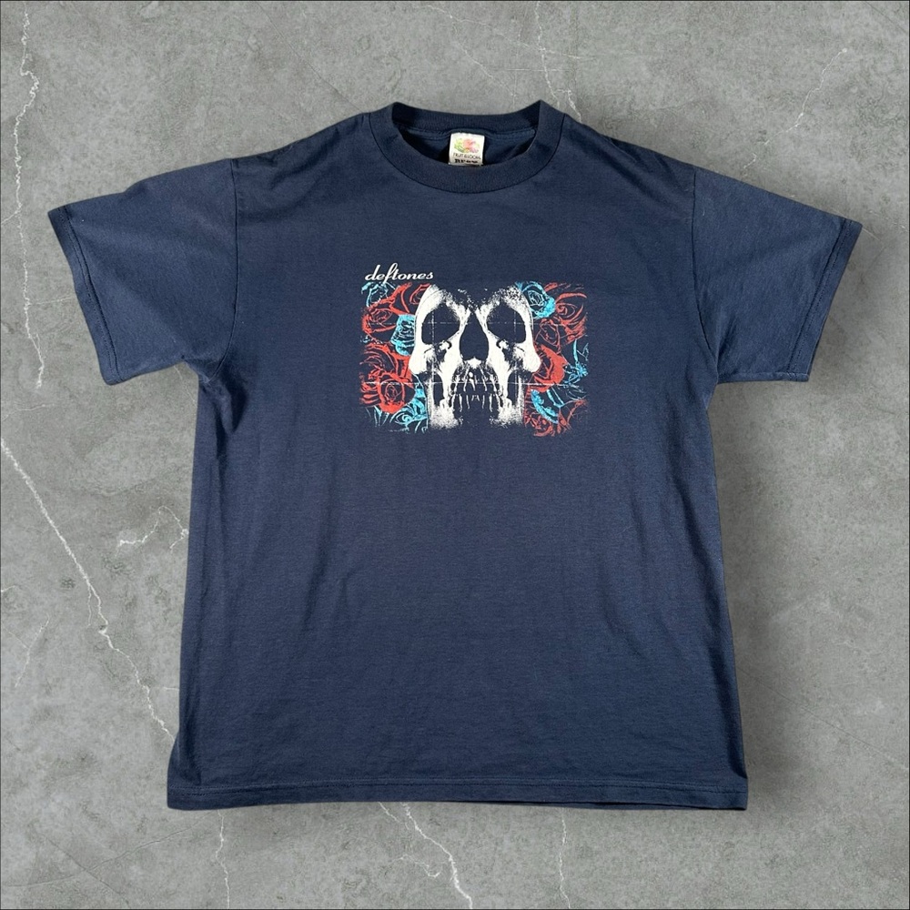 Vintage Deftones Shirt Men Medium Blue Nu Metal Y2K Self Titled Skull Roses Band